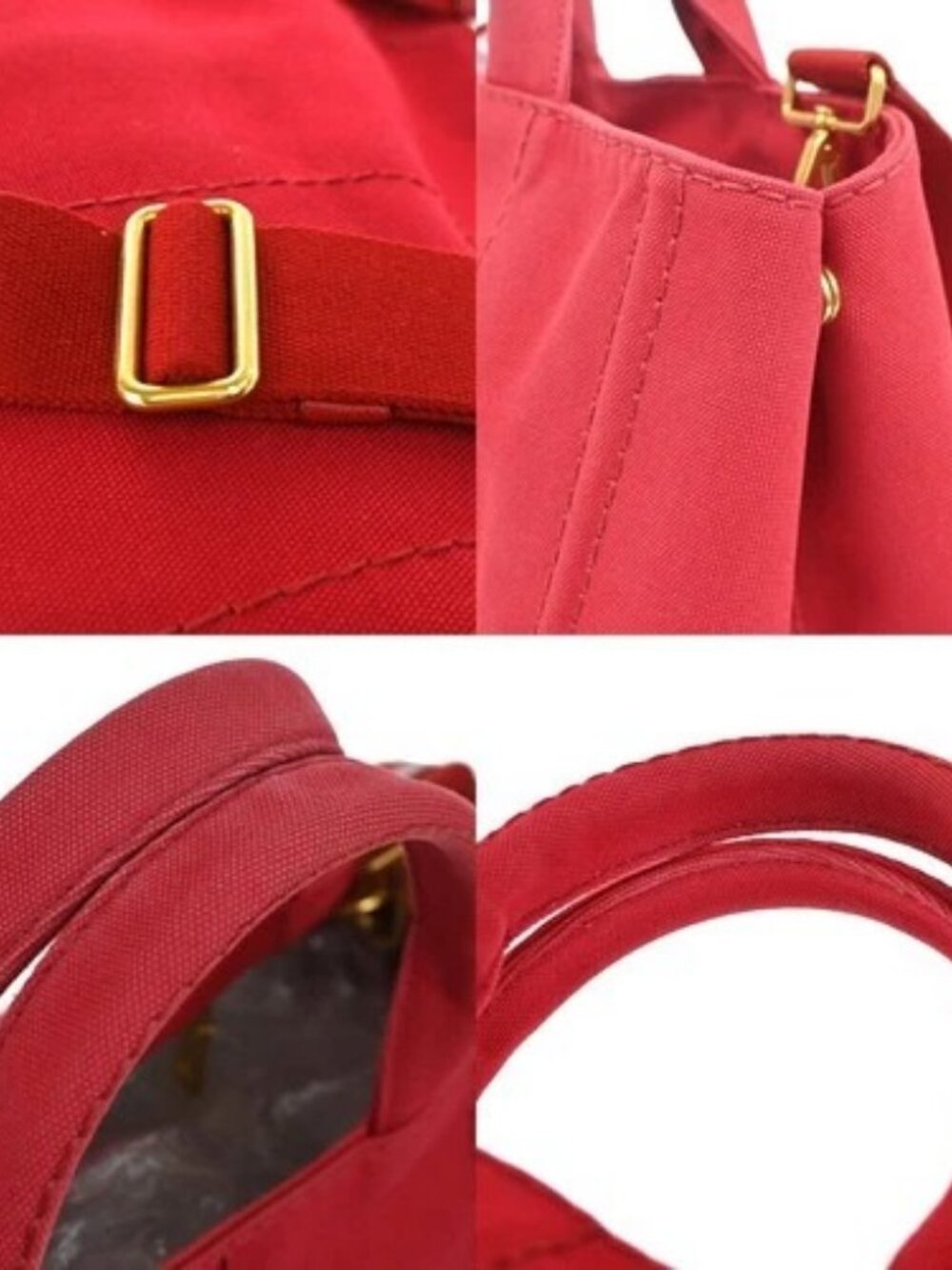 PRADA Logo Canapa 2Way Shoulder Hand Bag Canvas Leather Red GHW 79YH925 - Picture 8 of 16